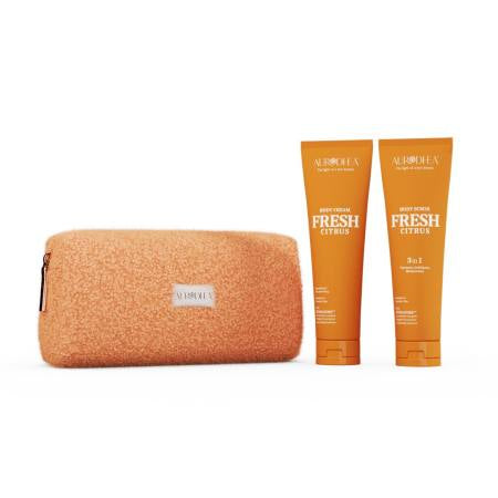 Aurodhea "Fresh Citrus" Set - Body Scrub & Cream with HYDRACORE™ + Teddy Pouch