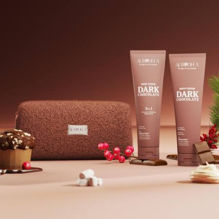 Aurodhea "Dark Chocolate" Gift Set - Body Scrub & Cream with HYDRACORE™ + Teddy Pouch