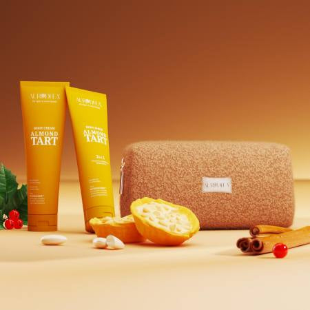 Aurodhea "Almond Tart" Set - Body Scrub & Cream with HYDRACORE™ + Teddy Pouch
